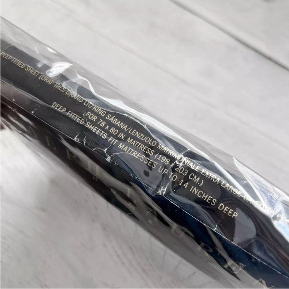 Ralph Lauren Tattersall Windowpane Check KING Fitted Sheet ITALY Black Navy NEW - Picture 8 of 8